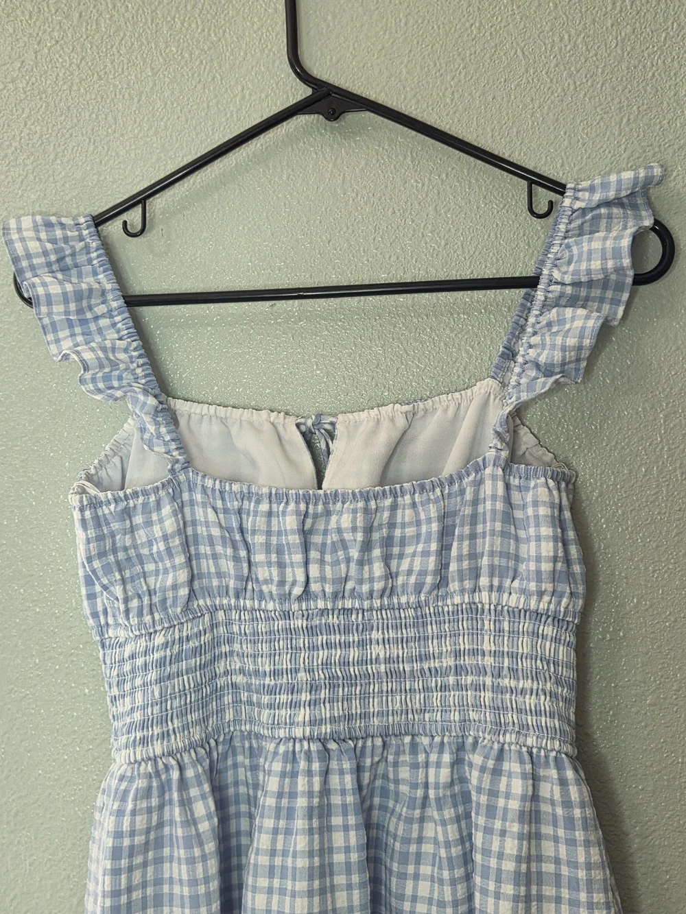 Wayf Light Blue And White Smocked Gingham Dress Size S - Picture 6 of 9